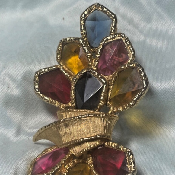 Capri Fleur De Lis Fruit Salad Riviera Open Back Rhinestone Brooch & Earings - Picture 1 of 7